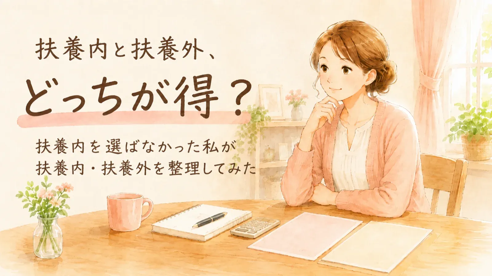扶養内と扶養外のどちらが得かを考える女性のイラスト